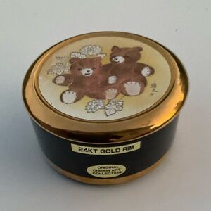 “New” Original Chokin Dynasty Gallery “Teddy Bears” 24 Kt. Gold Rim Trinkit Box